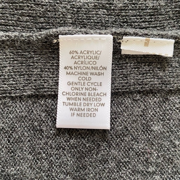 LOFT Sweater Knit Soft Grey & Charcoal Colorblock Poncho One Size - Picture 11 of 12